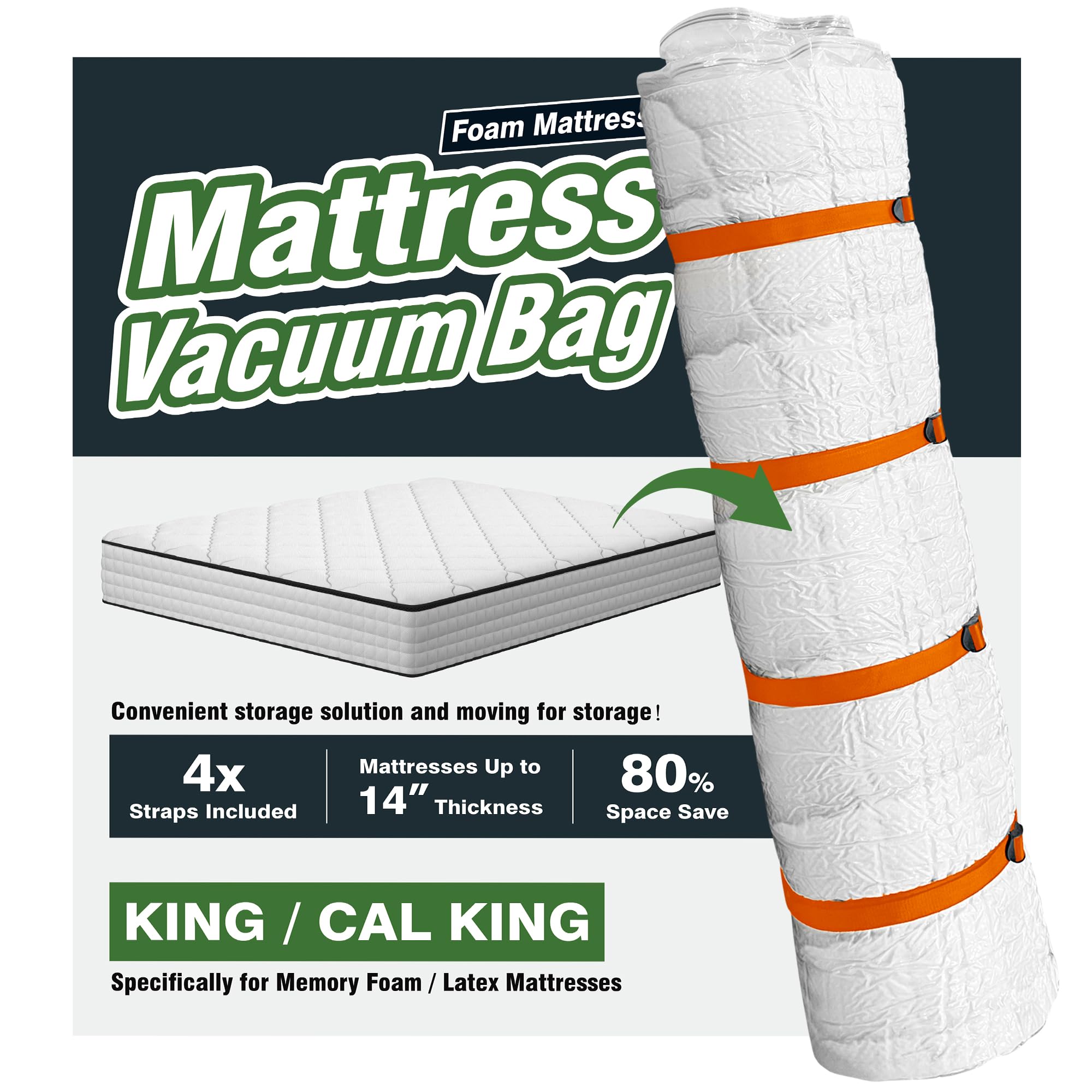 Photo 1 of Vacuum Mattress Bag for Memory Foam and Latex with Band, Ideal for Convenient Moving, Storage and Transportation (King/California King)