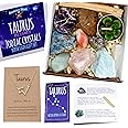 DANCING BEAR Taurus Zodiac Healing Crystals Gift Set (14 Pc): 9 Stones, 18K Gold-Plated Constellation Necklace, Meteorite, Succulent Candle, Palo Santo Smudge Stick & Info Guide, Made in The USA