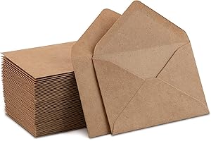 PURPLE Q CRAFTS Kraft Mini Envelopes Brown Kraft Gummed Envelopes for Gift Cards and Business Cards (4"x2.75" 60 Pack)