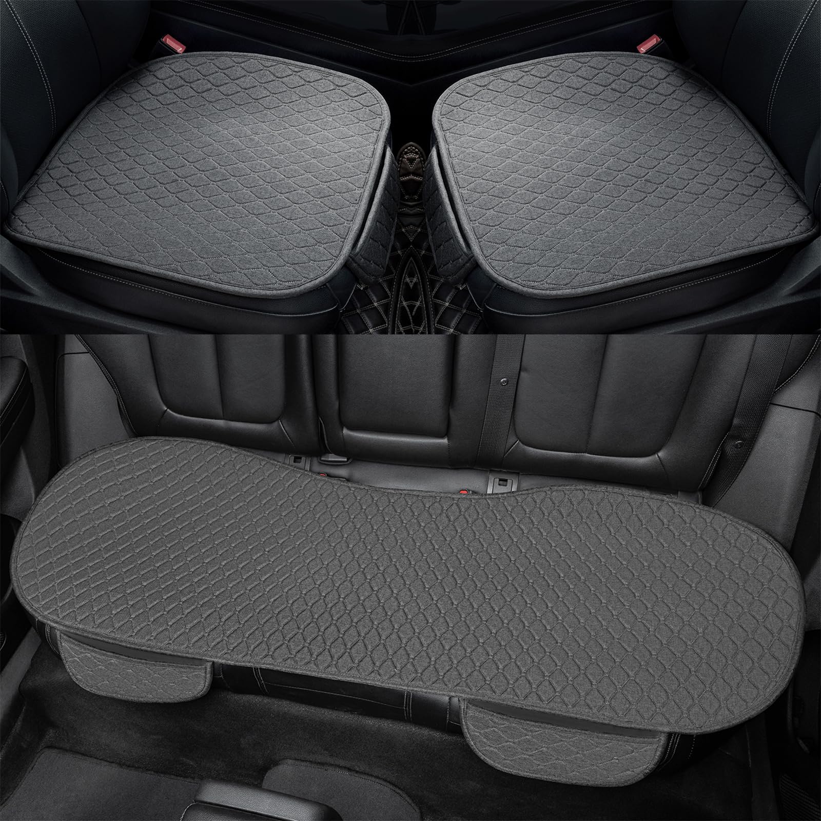 Photo 1 of Gloserin 3 PCS Linen Back Car Seat Covers, Rear Bench Seat Cover for Cars Truck SUV with Storage Pocket, Anti-Slip Bottom Car Seat Protector for Most Vehicles (Deep Grey)