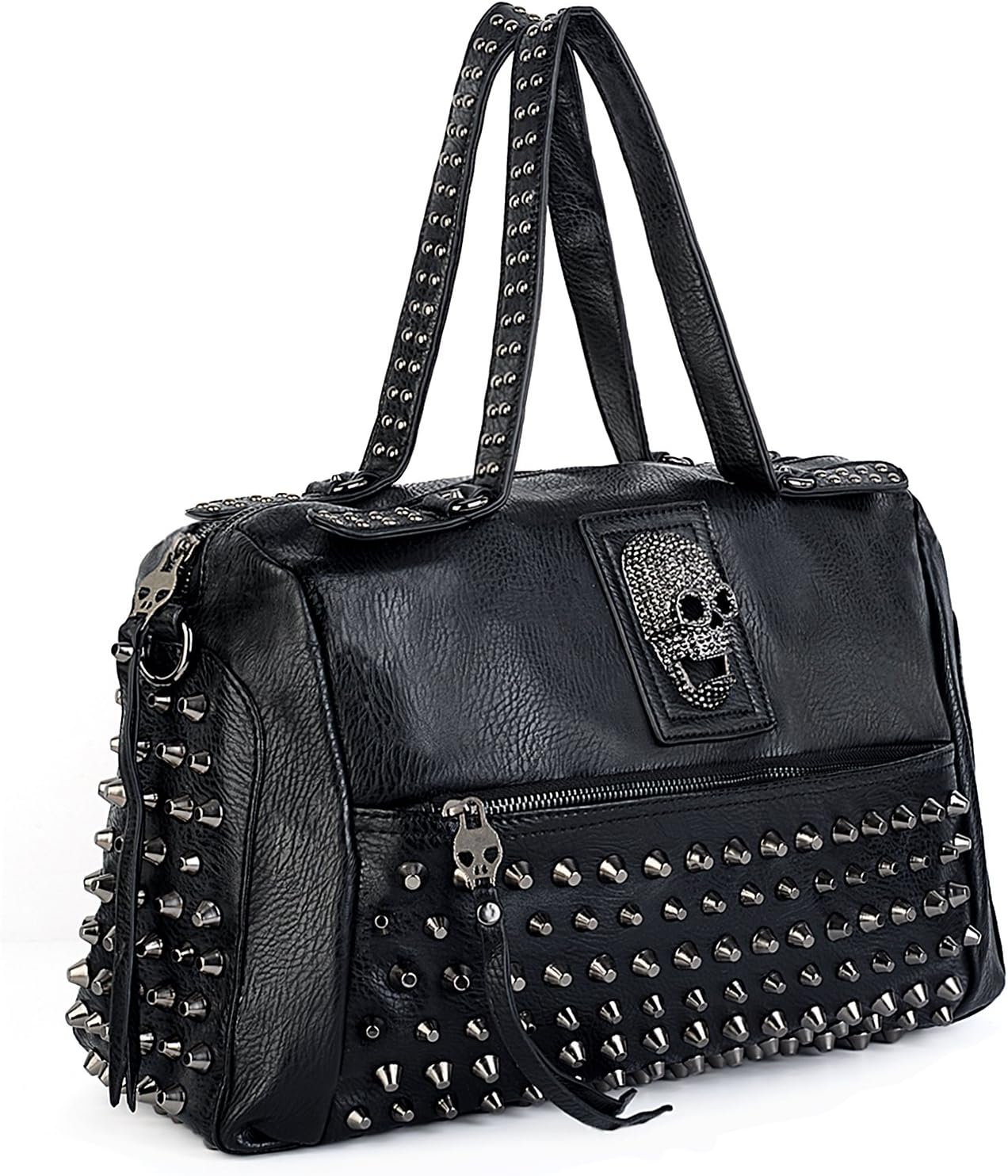 UTO - Bolso de Hombro de Mujer Bolso Tote Moda de Cuero Sintético Remache Tachonado Calavera Cráneo Estilo Punk Gótico con Cremallera