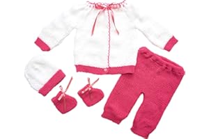 FLVFF BABY Crochet Outfit Set Newborn Clothe Boys Girls Warm Winter Beautiful Clothing 4 Pieces