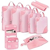 Compression Packing Cubes 8 Set, Suitcase Organizers, Luggage Organizer Bags for Travel, Expandable Packing Cubes for Travel Compression Essentials,Pink