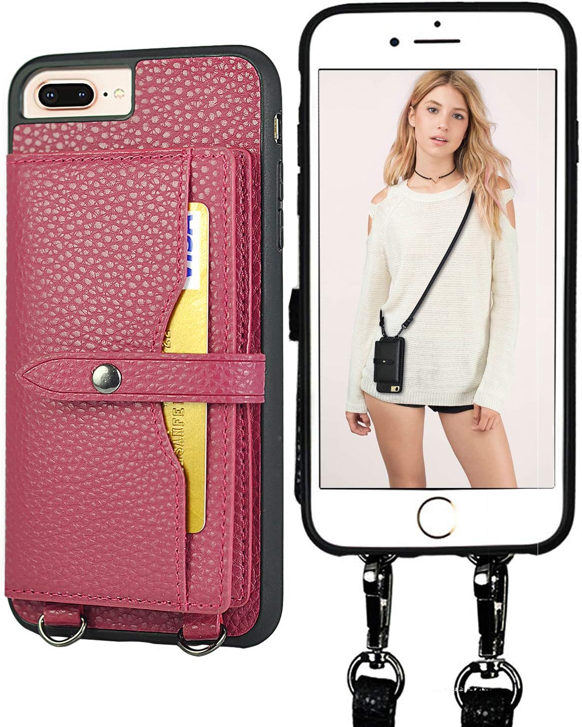 JM JUST MUST iPhone 6/7/8 Plus Wallet Case,iPhone Crossbody Case with Credit Card Holder case,iPhone 6/7/8 Plus Strap Case,Leather Case Protective Cover for iPhone 6/7/8 Plus 5.8 inch