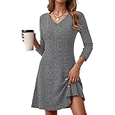 MOLERANI Women's Long Sleeve Ribbed Knit Fall Dress for Women 2025 Sweater Dresses - V Neck Homecoming Party Wedding Guest Dresses Elegant Flattering Fit for Teachers, Gray, 2XL