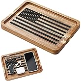 Newtay American Flag Valet Tray for Men Wood Catch All Dump Tray EDC Organizer Every Day Carry Bedside Nightstand Table Entryway Holder for Keys Wallet Watches Phones Jewelry 11 x 7.75 x 1 Inch