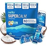 Nello Supercalm Drink Mix with Magnesium Glycinate, KSM 66 Ashwagandha, Vitamin D3 and L Theanine, Calm Powder Supplements for Relaxation Support, No Sugar, Travel Packets, 20 Ct, Blue Coconut