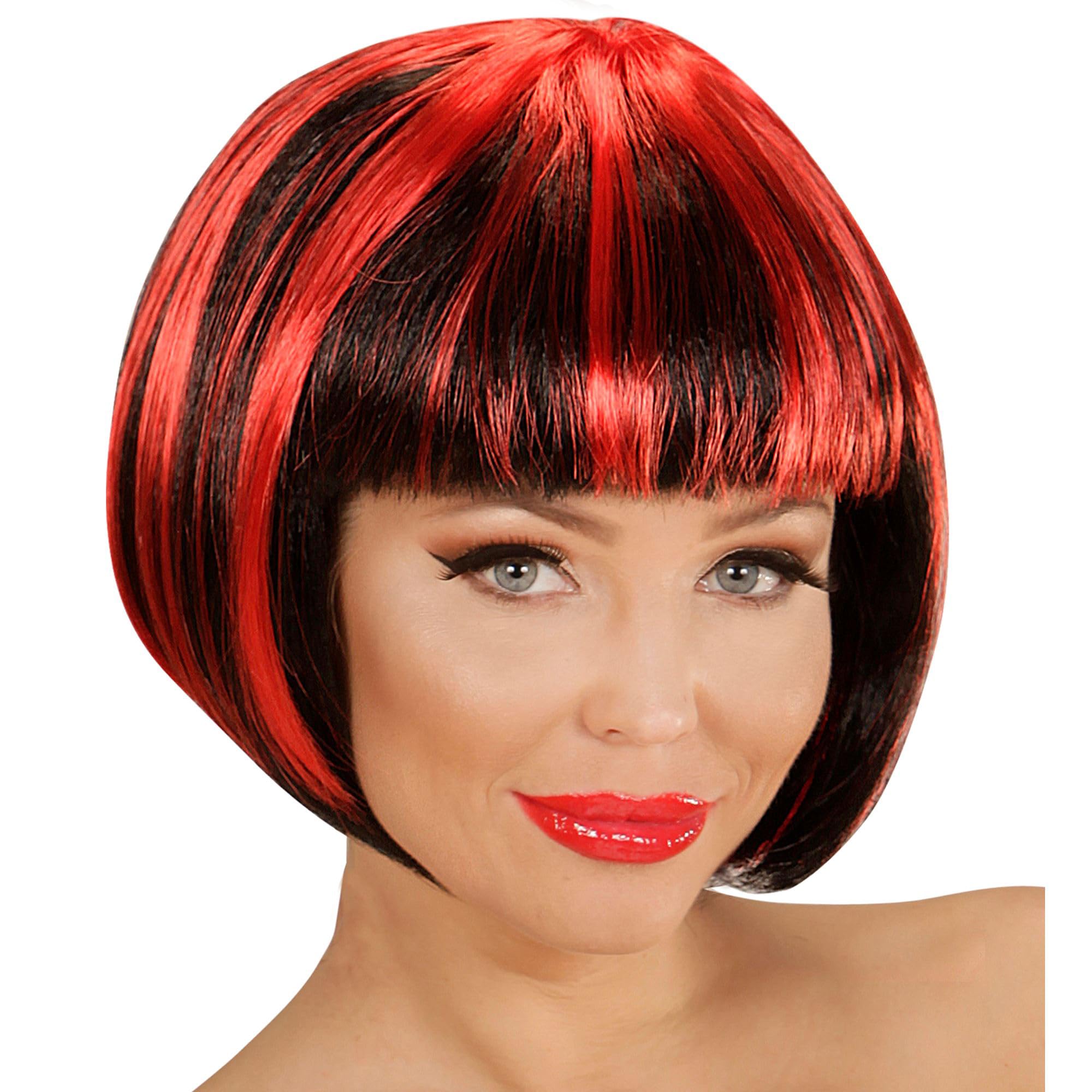 Widmann 04952 - Fashion Steaks Wig for Adults Women, Disco, Party, Carnival, Theme Parties, Black-Red Color
