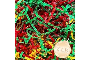 Zankubom 2 LB Red Green Gold Crinkle Cut Paper Shred Filler Great for Gift Wrapping, Basket Fillers, Birthday, Gift Wrapping, Anniversary, Halloween Christmas Party Decor Filling Supplies