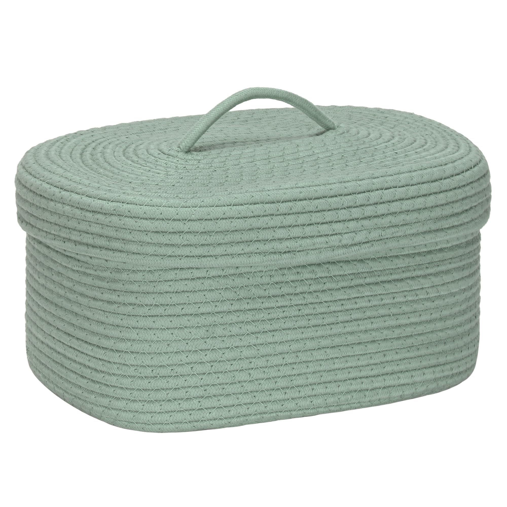 Photo 1 of Sea Team Oval Cotton Rope Storage Basket with Lid, Lidded Woven Storage Bin, Nursery Storage Container, Diaper Caddy, Baby Shower Basket, Box, Organizer, 15 x 11 x 6.5 Inches (Medium, Green)