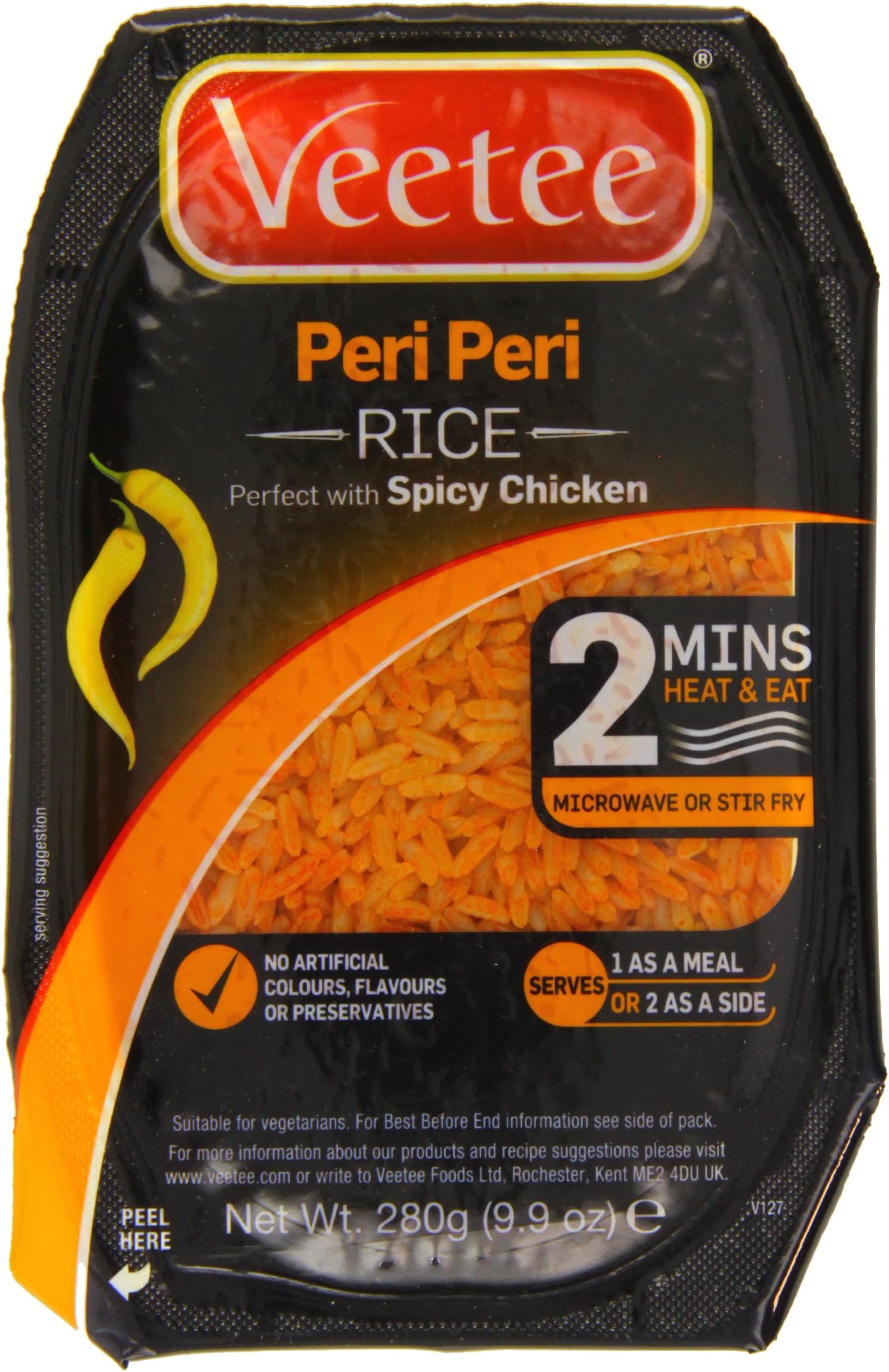 VeeTee - Peri Peri Rice - Microwavable, Gluten Free, 280 g (Pack of 6)