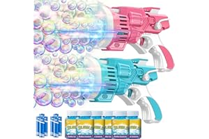 LEKIMOS Bubble Gun Machine for Kids, Big Bubbles with Light and Bubble Solution, Bubble Blower Maker for Kids Outdoor Toy Wedding Party Birthday Gifts