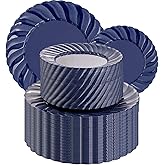 U-QE 100PCS Blue Disposable Plates - Heavy Duty Blue Plastic Hanukkah Plates for Hanukkah/Party/Wedding - Include 50PCS 9inch Dinner Plates and 50PCS 6.5inch Dessert/Salad Plates