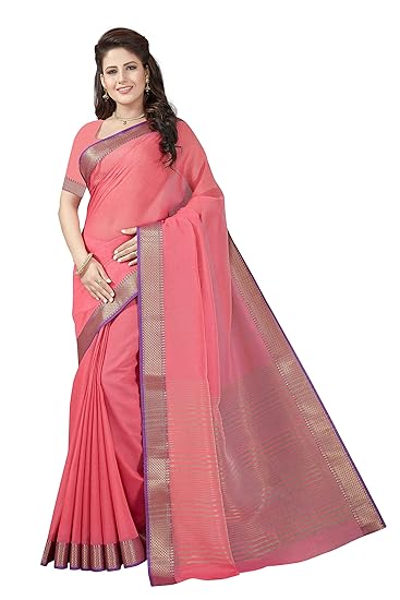 Womens Paithani Style Cotton Silk Saree with Blouse Piece
