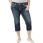 Silver Jeans Co. Women's Plus Size Suki Mid Rise Curvy Fit Capri Jeans, Dark Wash Indigo, 18 Plus