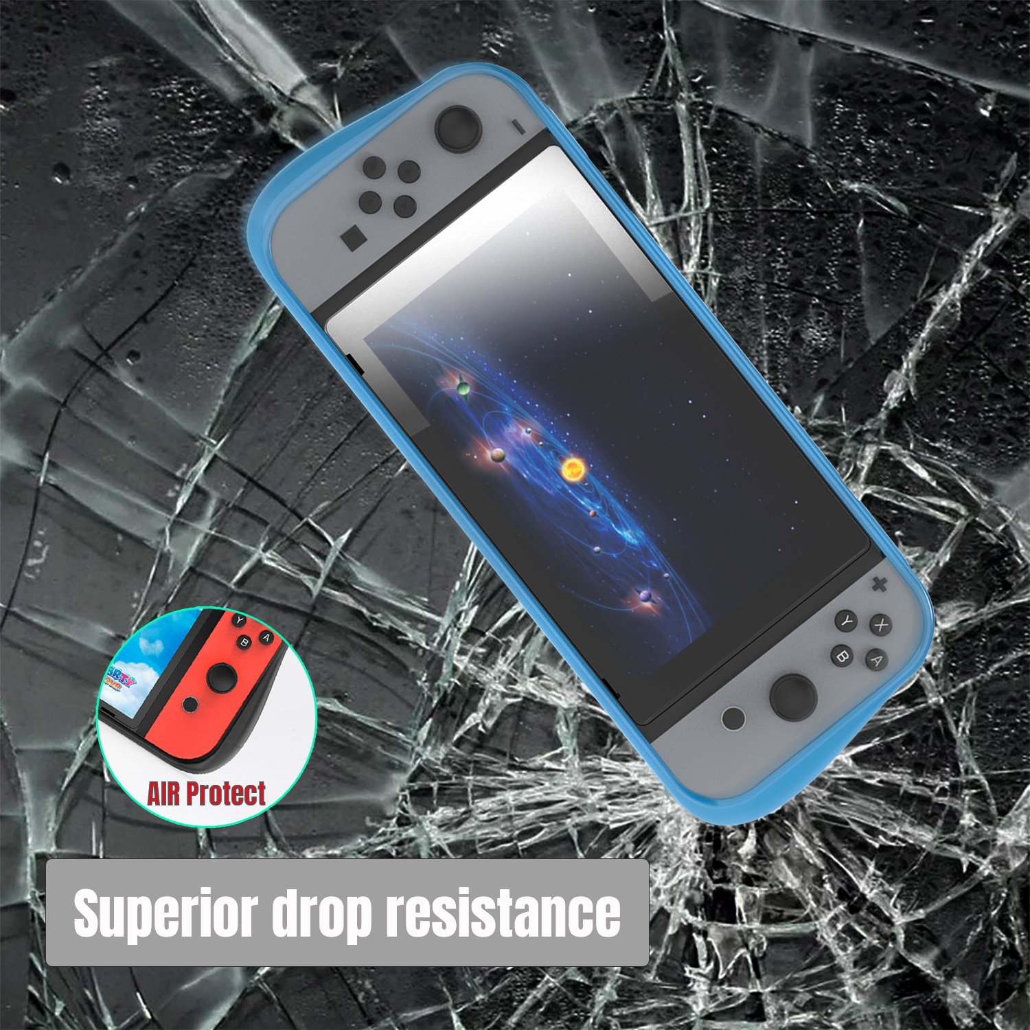 Protective Case for Nintendo Switch, Grip Cover with Shock Absorption and Anti-Scratch Design - Comfortable TPU Case for Nintendo Switch Console (Blue)