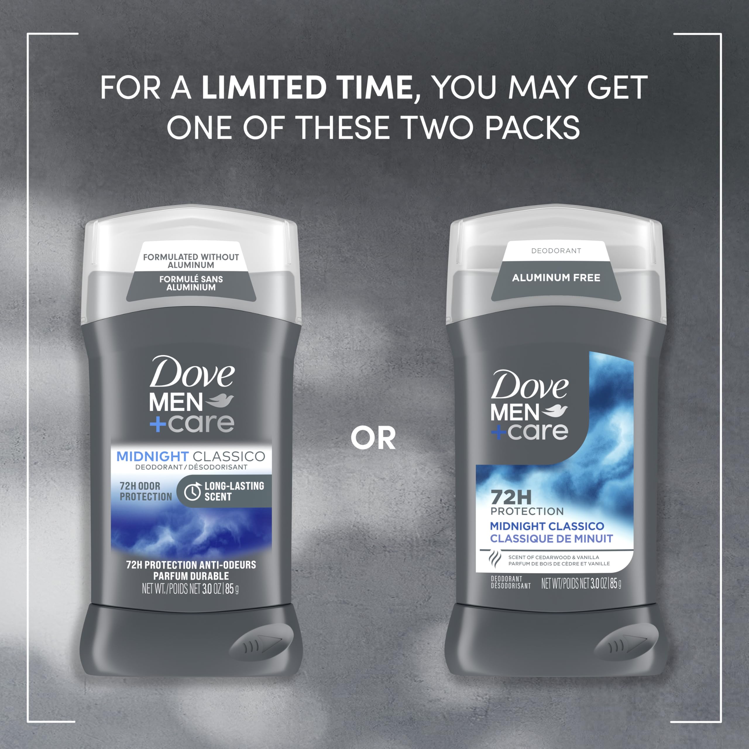 DOVE MEN + CARE Dove Men+Care Deodorant Stick for Men 3 Count Midnight Classico Aluminum Free 72-Hour Odor Protection Mens Deodorant with Essential Oils & 1/4 Moisturizing Cream 3 oz