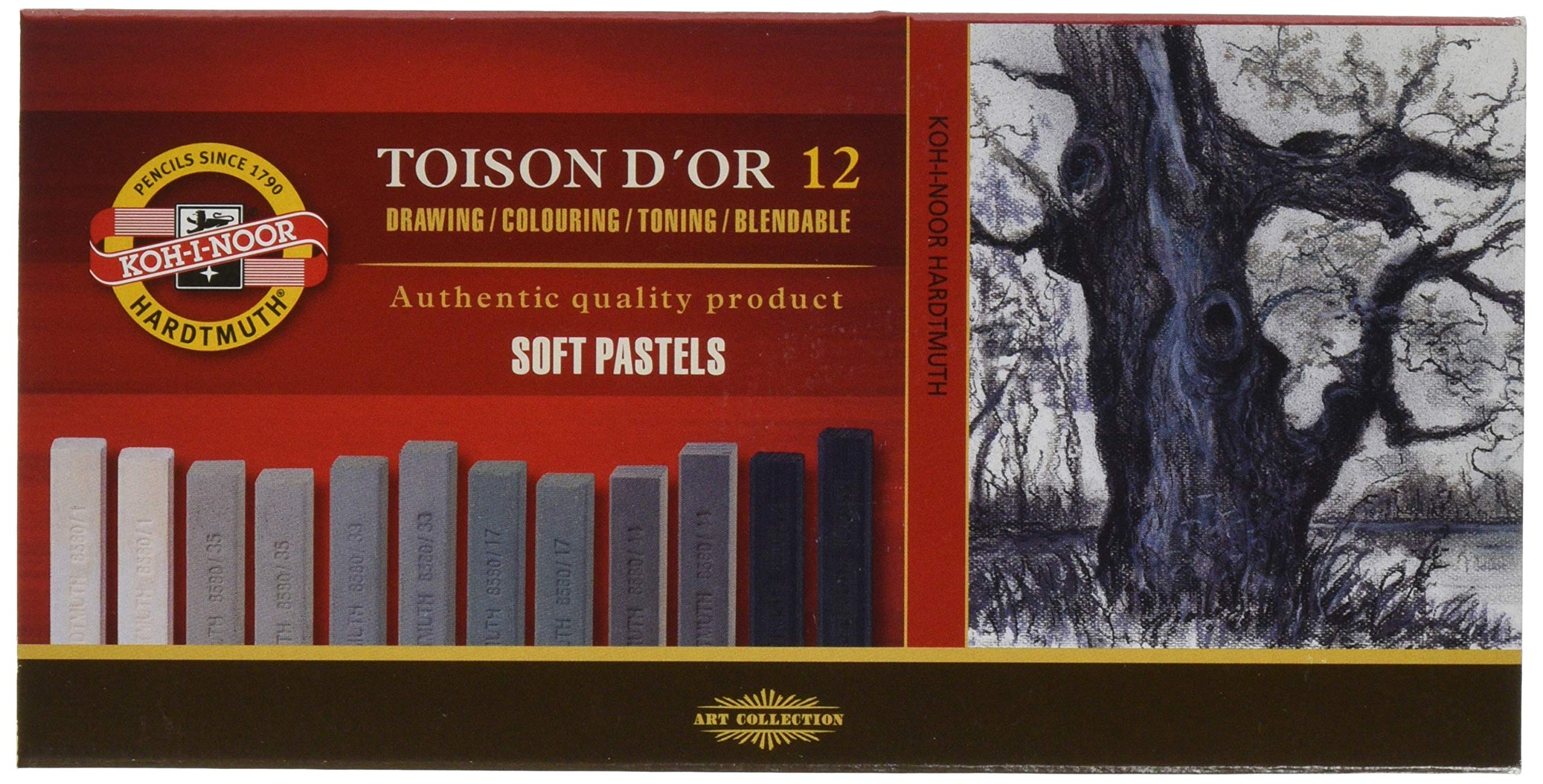 KOH-I-NOOR TOISON D'OR 8592 Artist's Soft Pastels - Grey (Pack of 12)