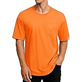 Cotrasen Men's T-Shirts Cotton Soft Short Sleeve Drop Shoulder T Shirts for Men Casual Loose Crew Neck Pocket Tee
