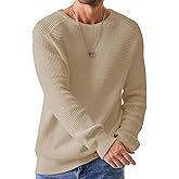 JMIERR Men's Crewneck Pullover Sweater Waffle Textured Knitted Sweaters Casual Loose Fit Sweaters with Ribbing Edge