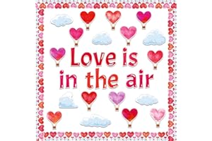 Kepeel Valentine's Day Bulletin Board Classroom Decoration, Heart Hot Air Balloons Paper Cutouts Blackboard Border Decor for Valentines Day Party School Classroom Home Window Wall Decor Supplies