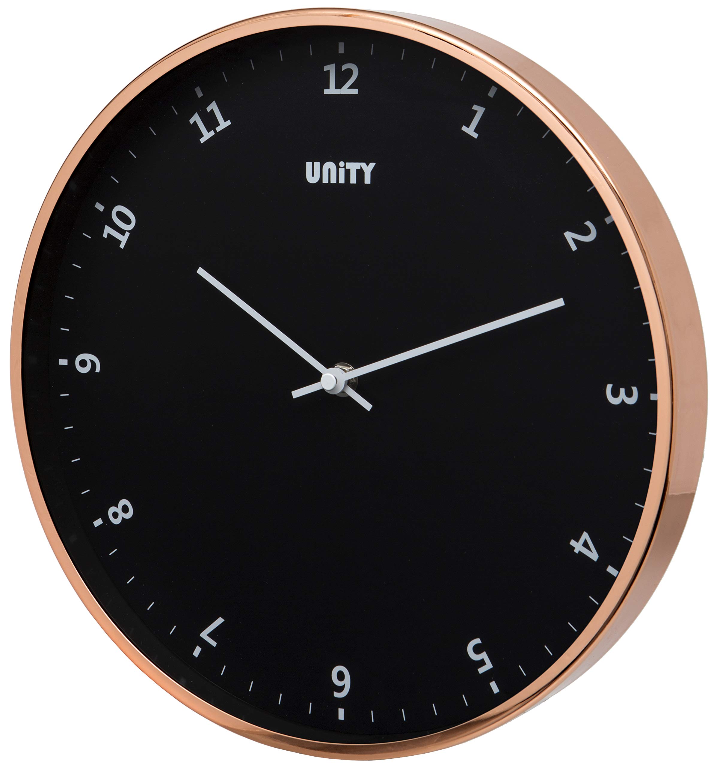 Unity Wall Clock, Plymouth Rose Gold, Modern, Black Dial, 30 cm / 12-inch