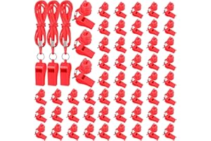 Honoson 100 Pcs Whistle for Adults with Lanyard Plastic Safety Emergency Whistle Survival Loud for Lifeguard Coaches Hiking Outdoor Camping Accessories