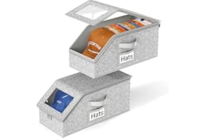 2 PCS Stackable Hat Storage for Baseball Caps, Holds up to 24 Caps Hat Organizer for Closet, Sturdy Snapback Boxes for Men wi