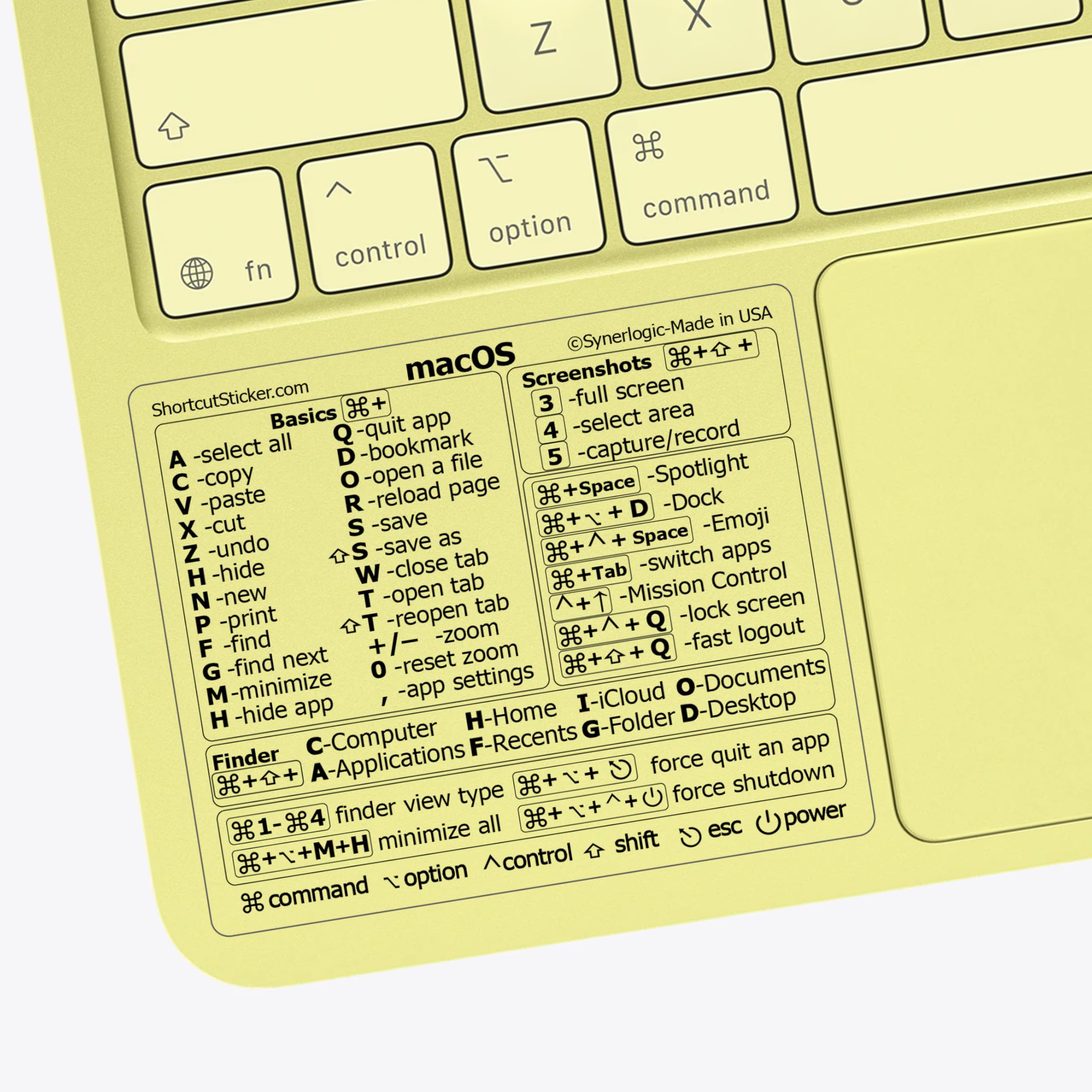 Synerlogic 5pcs (Universal/Neo/Air/Pro) Mac OS Reference Keyboard Shortcut Sticker, Laminated Vinyl - for MacBook/iMac/Mini (Clear/Pack of 5)