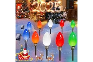 BHCLIGHT Jumbo C9 Christmas Decorations Outdoor Waterproof, 10 Pack Solar Christmas Lights Outdoor With Pathway Stakes, Solar Powered Lights For Outside Yard Lawns Garden Christmas Decorations (Multicolor)