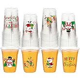 peony man 60 PCS Christmas Plastic Cups 16 OZ Merry Christmas Clear Cup Disposable Xmas Snowman Santa Claus Clear Drinking Cups Bulk for Beverage Coffee Xmas Winter Party Supplies
