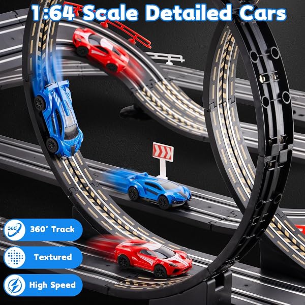 CUSOCUE HIGH-SPEED SLOT CAR RACE TRACK SETS FOR KIDS – BATTERY OR ELECTRIC TRACKS TOY WITH 2 SLOT CARS – DUAL RACING GAME LAP COUNTER RACE CAR TRACK GIFTS TOYS FOR BOYS GIRLS AGES 6 7 8 9 10 11 12