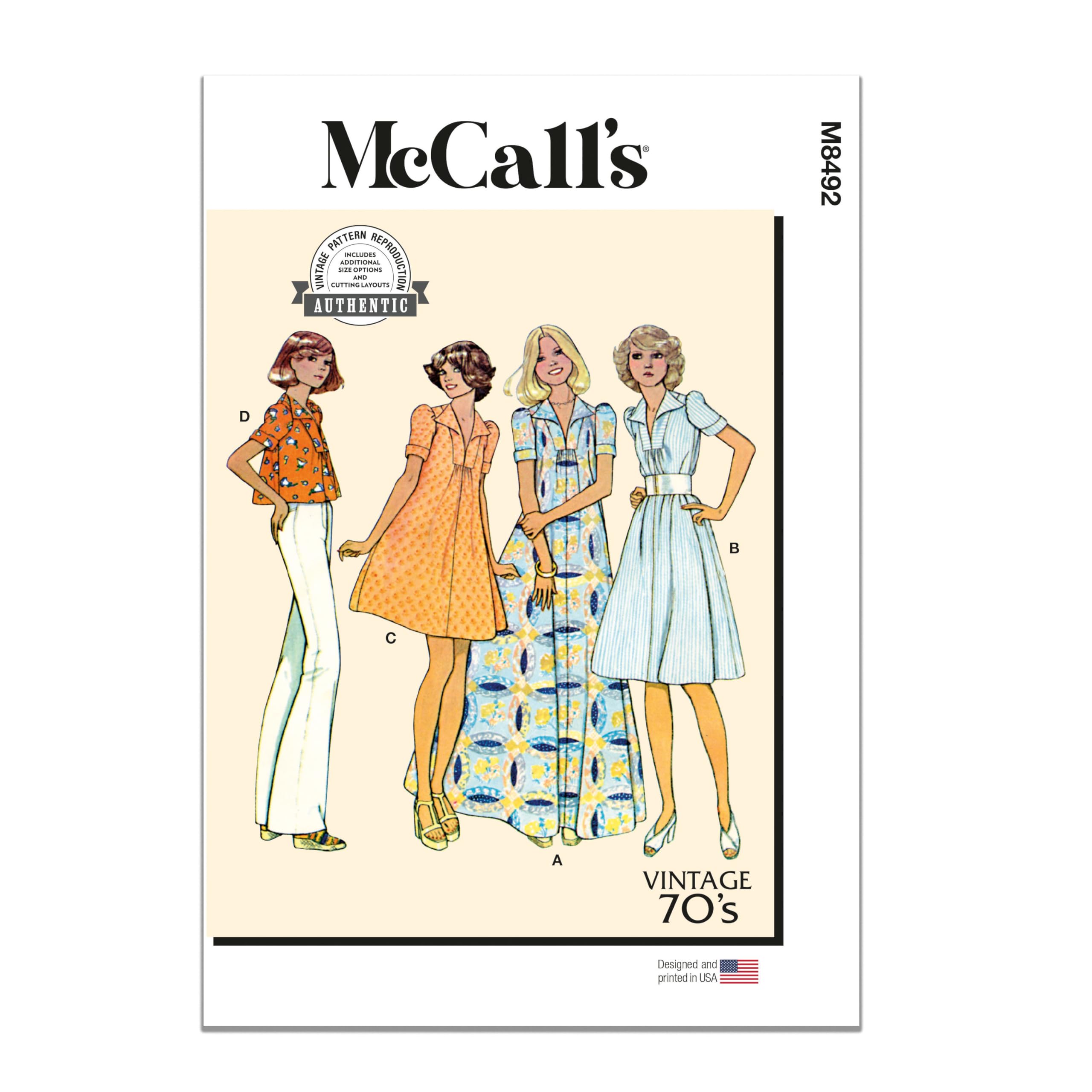 MCCALLS Sewing Pattern M8492H5 Misses' Dress or Top H5 (6-8-10-12-14)