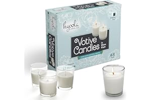 Hyoola White Votive Candles in Glass - Pack of 48 Votive Candle - 12 Hour Burn Time - Unscented Votive Candles - Glass Votive