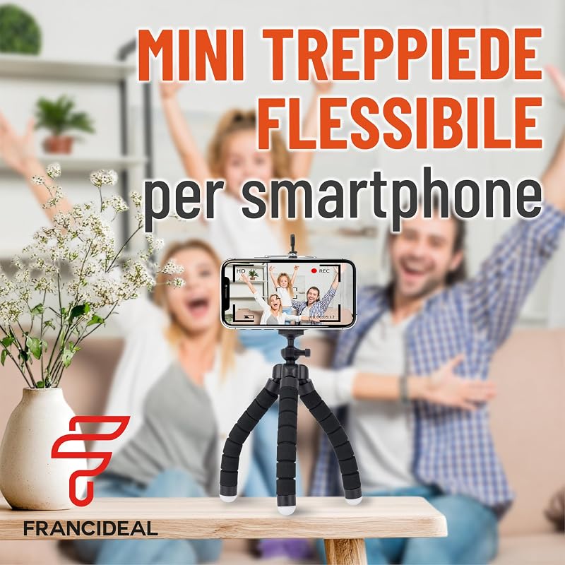 FRANCIDEAL - Cavalletto per Smartphone con Gambe a Polipo, Testa 360°, Compatto e Leggero
