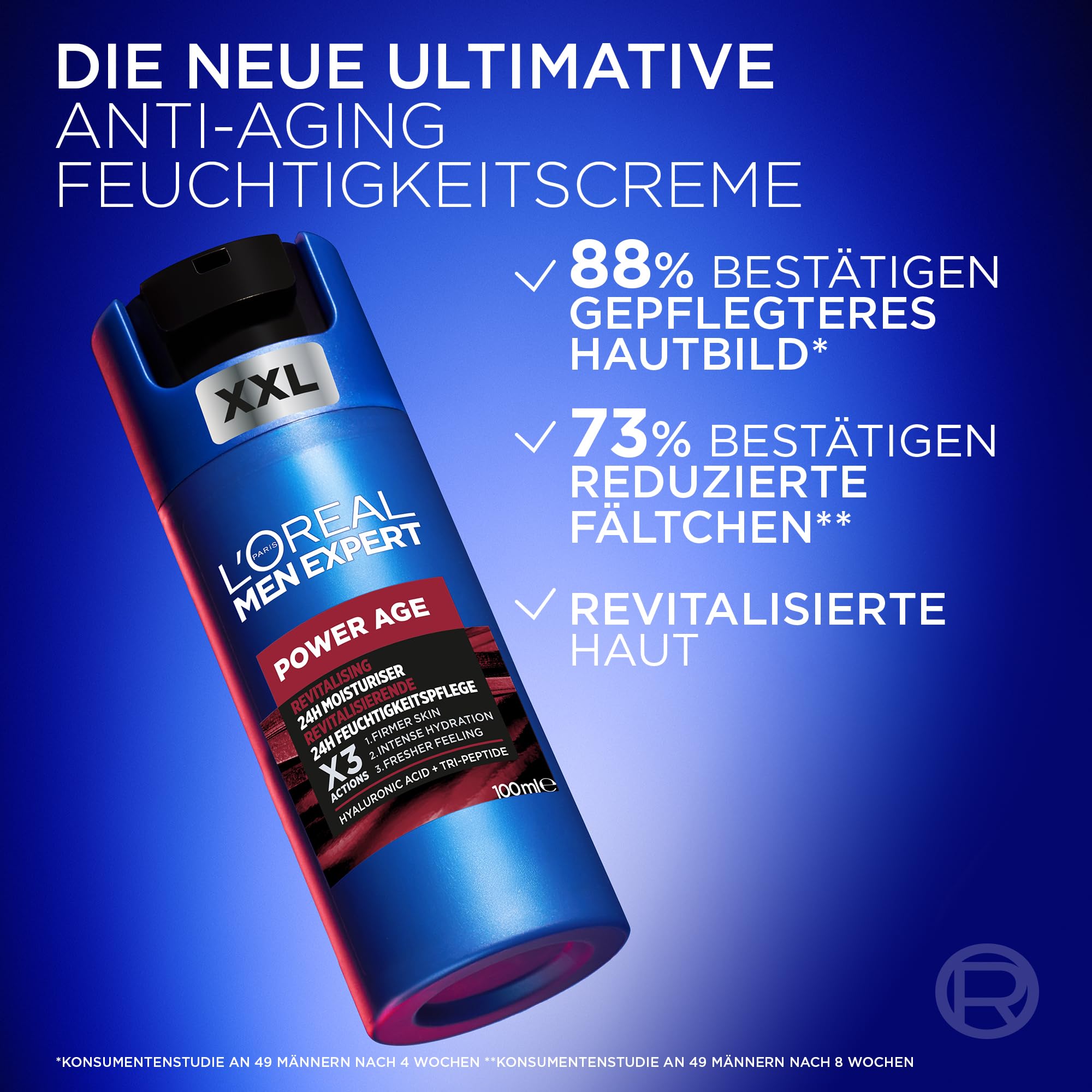 L'Oréal Men Expert Gesichtscreme gegen Falten für Männer, Anti-Aging Feuchtigkeitspflege für müde und matte Haut, Gel-Creme für Herren mit Hyaluronsäure und Tri-Peptide, Power Age, 100 ml 3