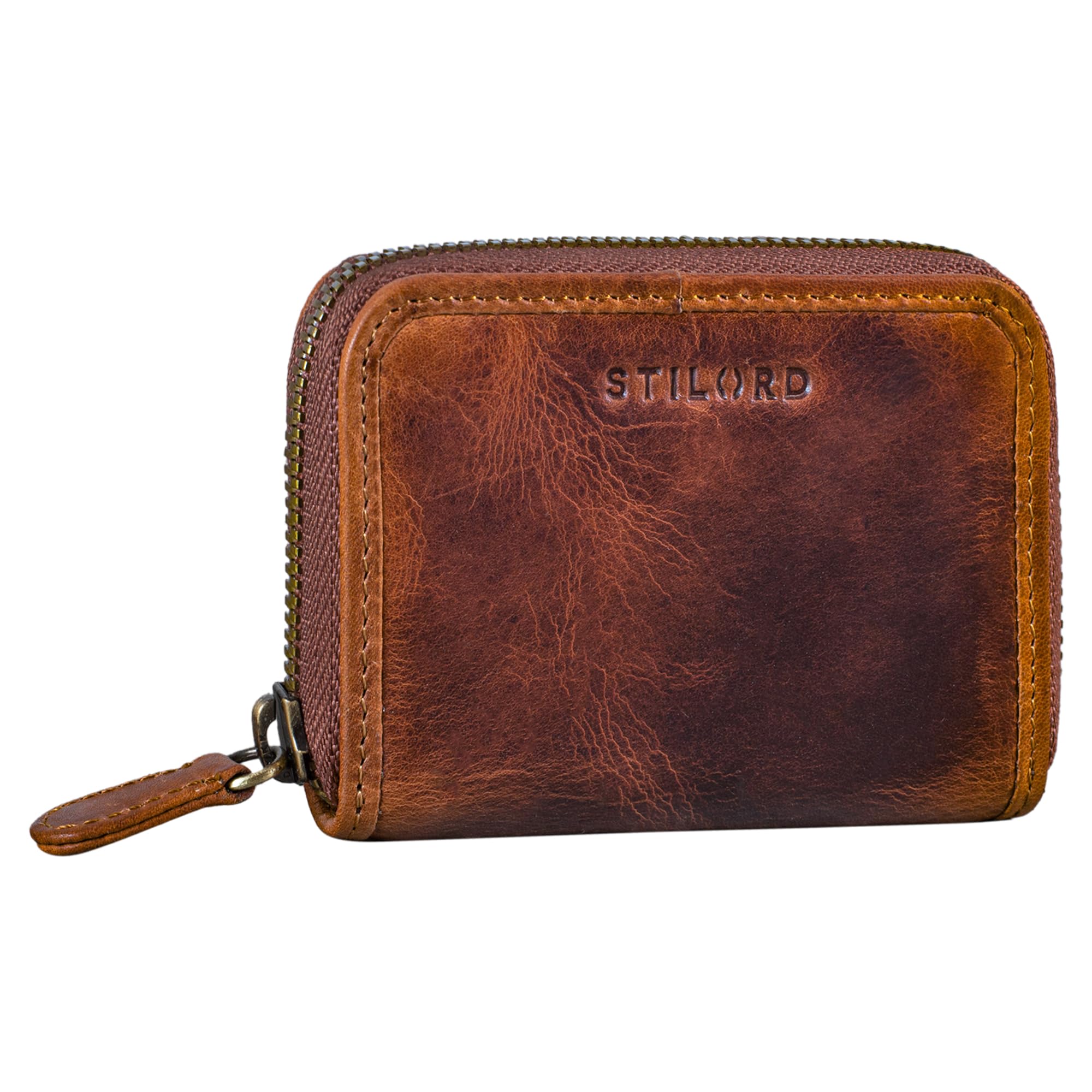 STILORD 'Vanja' Leather Key Case Vintage Key Pouch Mini Card Holder with RFID Protection Small Wallet Pocket Organiser in Genuine Leather, Colour:Kara - Cognac