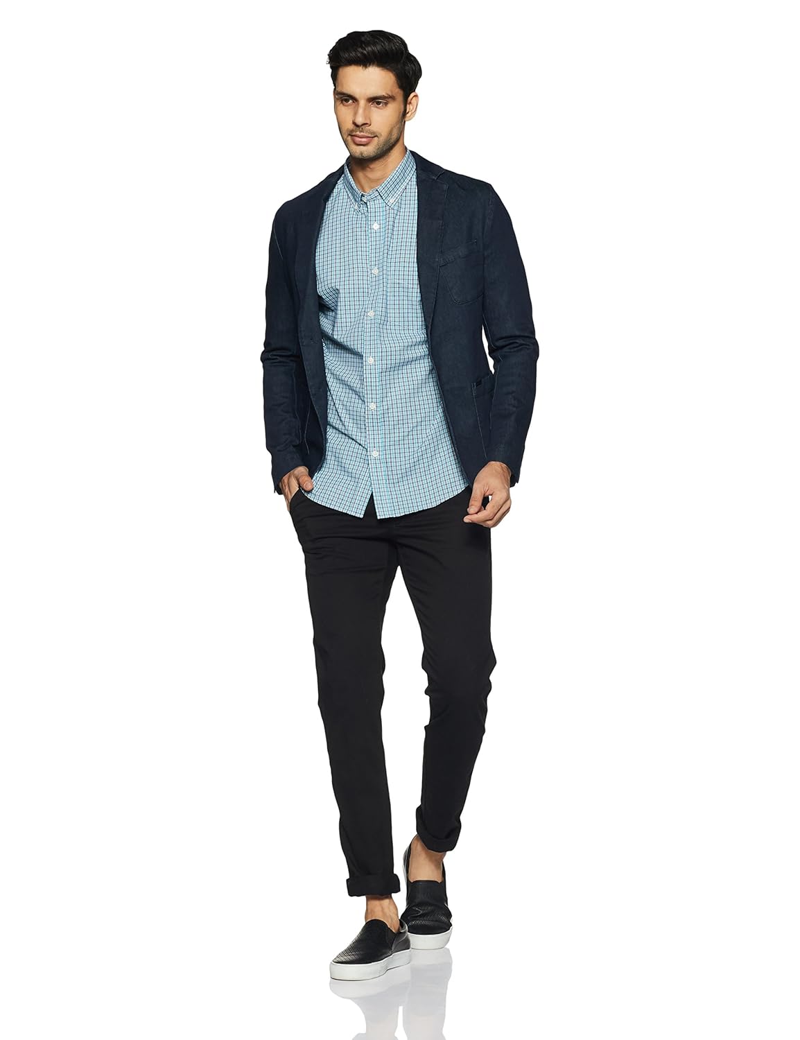 marks & spencer men's checkered regular fit casual shirt