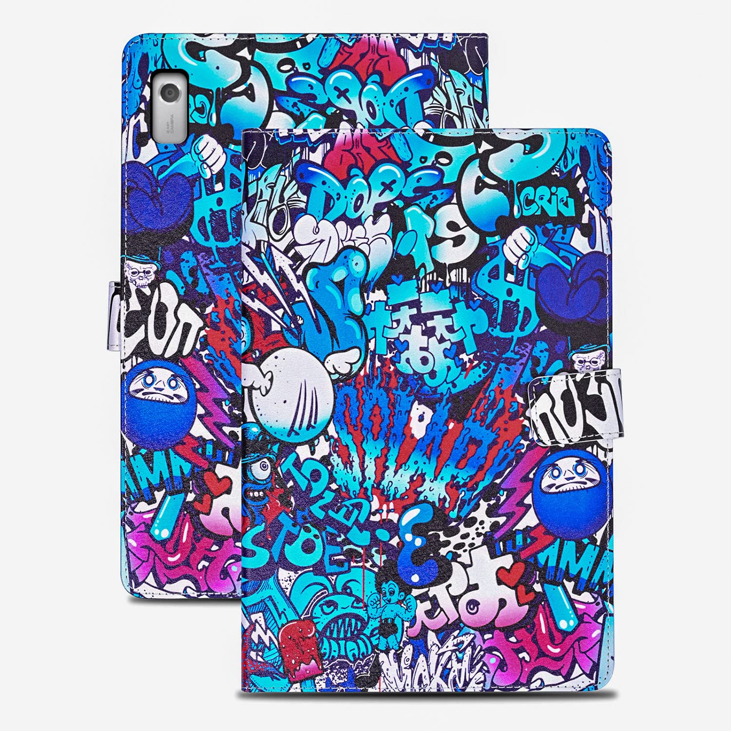 Rostsant Lenovo Tab M9 2023 9 Inch Case Lenovo M9 TB-310FU PU Leather Magnetic Stand Function Cover Lenovo Tab M9 TB-310FU Card Slots Wallet Cover Tablet Case for Lenovo M9 2023 - Graffiti