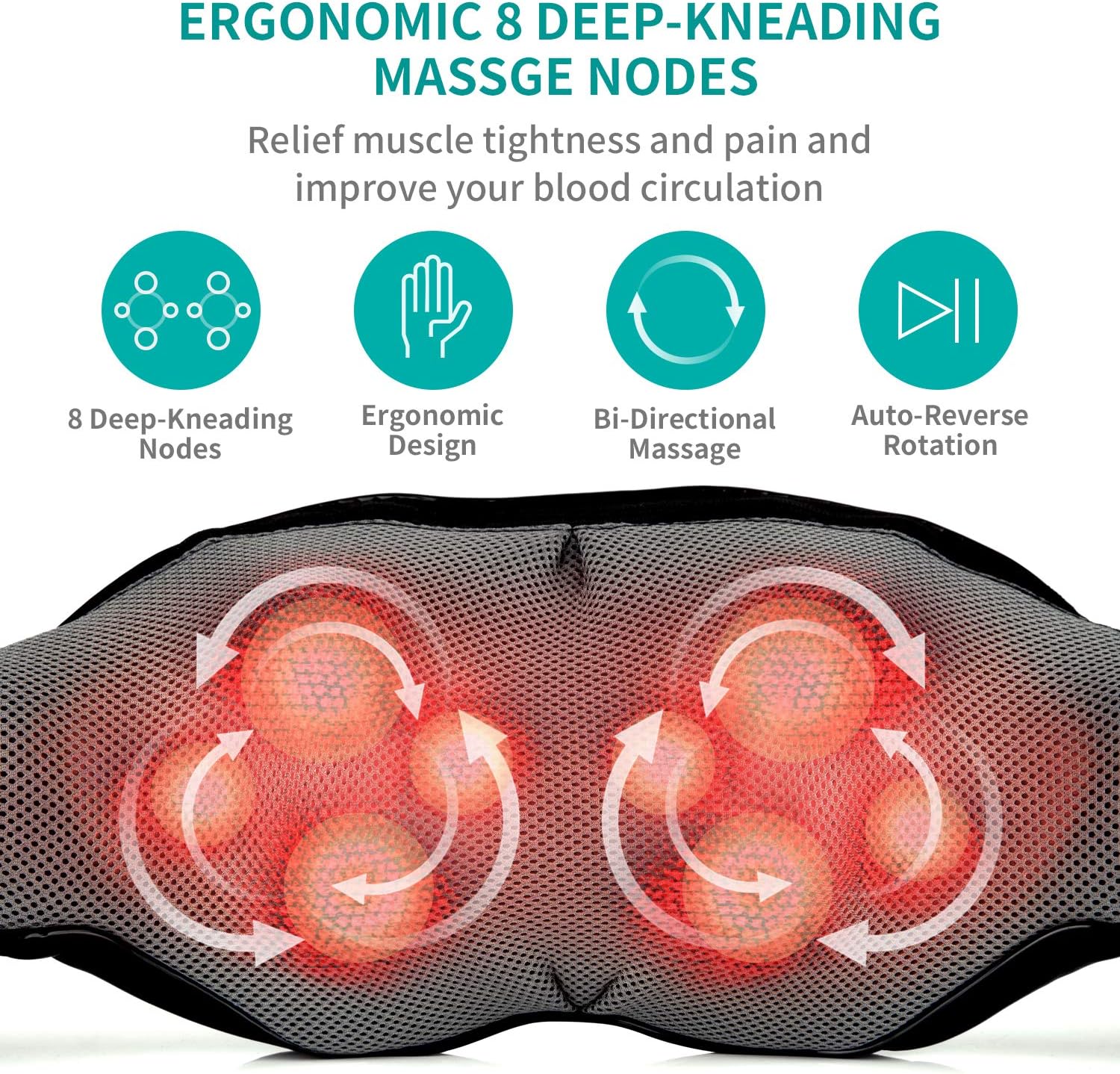 Nekteck Shiatsu Neck and Back Massager with Soothing Heat, Electric Deep Tissue 3D Kneading Massage Pillow for Shoulder, Leg, Body Muscle Pain Relief, Home, Office, and Car Use (Blue): Health & Personal Care