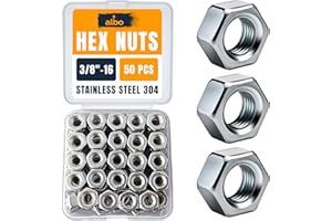 ALBO 50 PCS 3/8-16 Hex Nuts – Stainless Steel 304 SAE Nuts Set in Reusable Box – Hardware for Automotive & DIY – 3/8 Nuts, SAE Nut Assortment