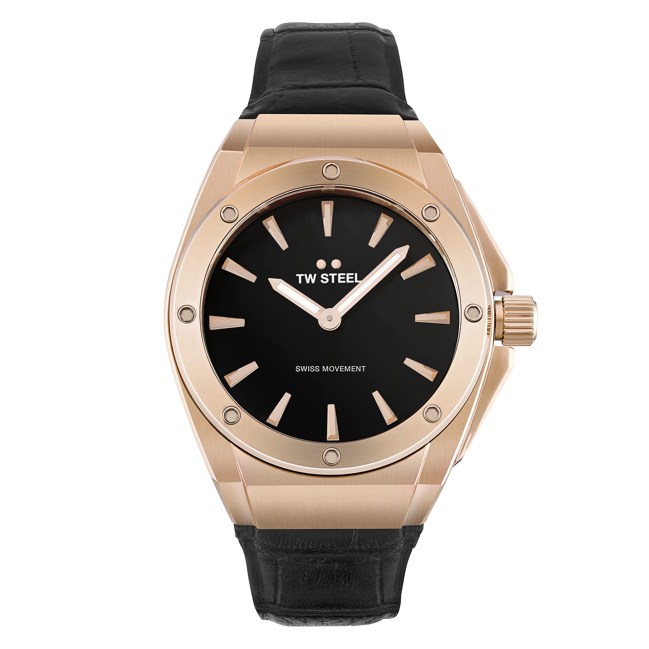 TW Steel CE4026 Women's Analogue Swiss Quartz Movement Watch with Leather Strap, Black, Strap.