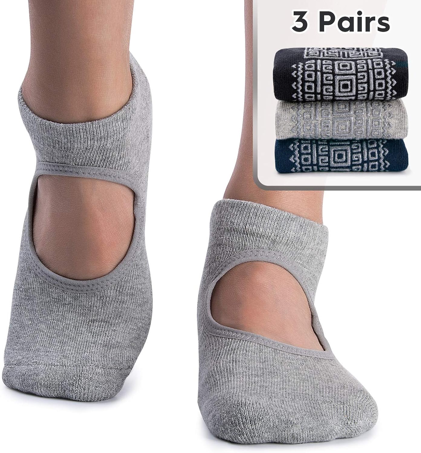 Non Slip Grip Yoga Socks for Women with Cushion for Pilates, Barre, Dance : Clothing
