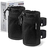 GEARV 2Pack Cup Holder for Bike, Scooter and Wheelchair, Water Bottle Holder for UTV/ATV, Walker, Golf Cart and Beach, Universal Drink Holder Accessories with Net Pocket and Cord Lock (Black)