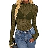 BTFBM Mesh Lace Long Sleeve Tops for Women 2026 Spring Fall Sheer See Through Tops Crew Neck Tight Party Club Outfits