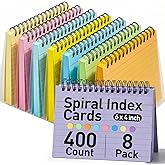Koogel 400PCS Spiral Index Cards 4x6, Flash Cards for Studying, Colored | Ruled, Waterproof Covers, 8 Colors, for College Office Home Supplies, Note-Taking, Back to School Supplies