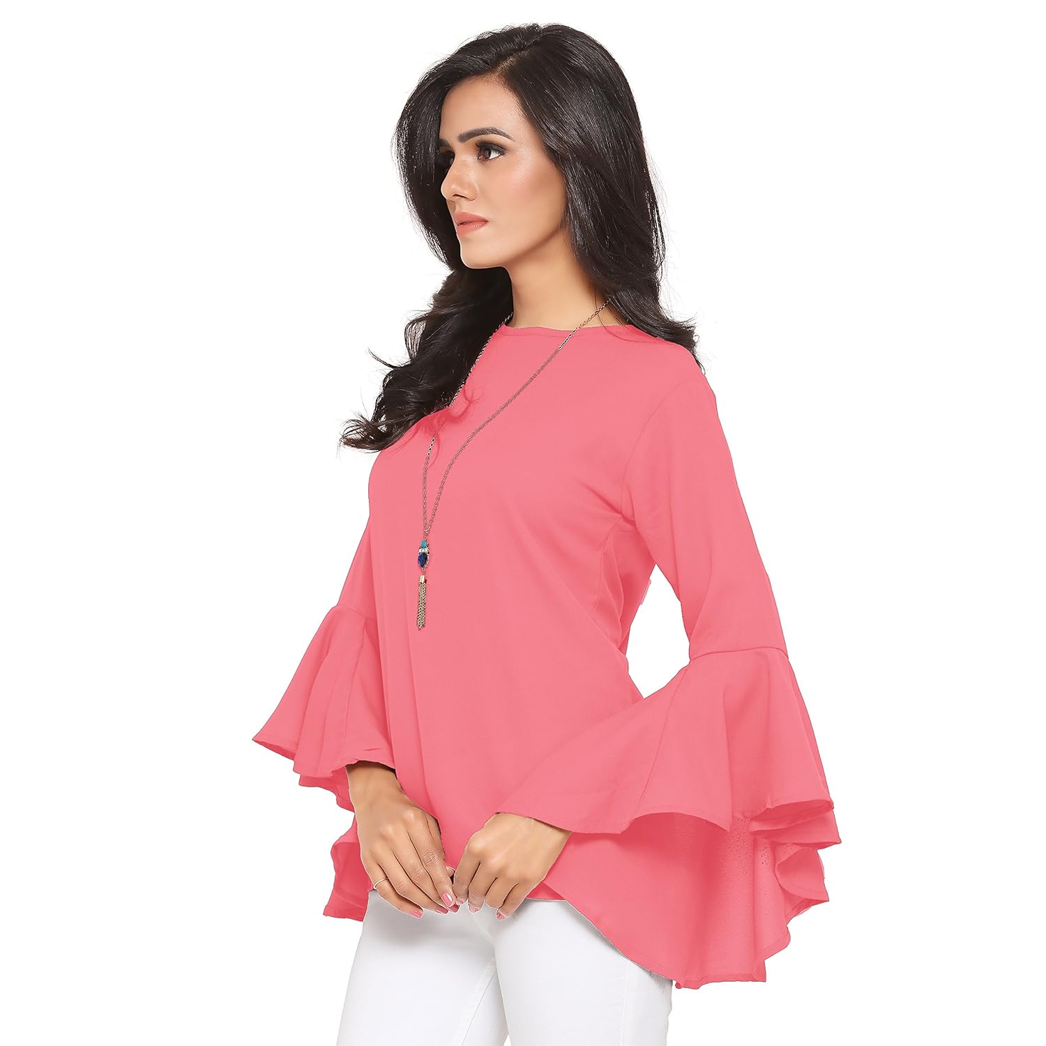 serein women's top (pink soft crepe georgette top with flute/bell sleeves)