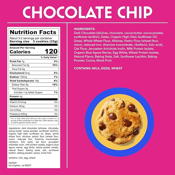 JOYDAYS CHOCOLATE COOKIES, LOW SUGAR, HEALTHY SNACKS FOR ADULTS AND KIDS, SNACK PACKS, LOW GLYCEMIC SOFT BAKED COOKIE FOR BREAKFAST OR DESSERT, 4G PROTEIN, 3G SUGAR, 5G FIBER (10 COOKIES BOX, CHOCOLATE)