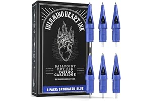 Inlumino Heart Ink Ballpoint Pen Cartridges – Saturated Blue Ink (6 Pack) – Practice Cartridges for Rotary Pen Machines – Water-Based Ink with Bold Color
