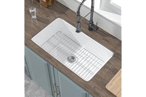 HOMLYLINK Undermount Kitchen Sink White 32 x 19 Inch,10" High Top Mount Fireclay Sink Drop In Single Bowl, Dual Mount, with Accessory 2 Types, Pure White, for Kitchen